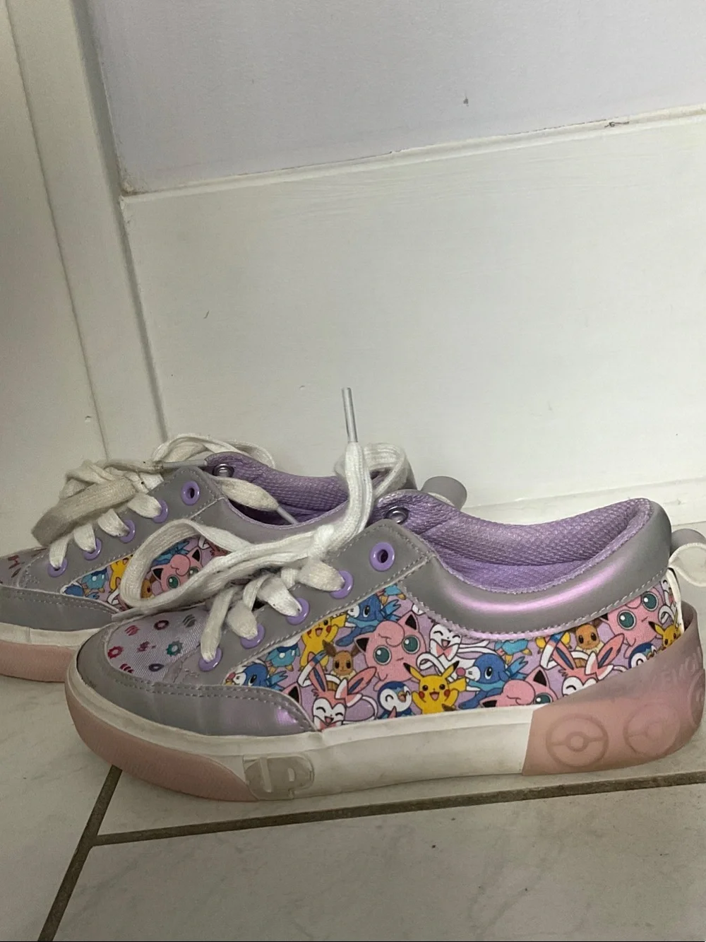 Kids' Pokemon Lavender Metallic Lace-Up Sneakers